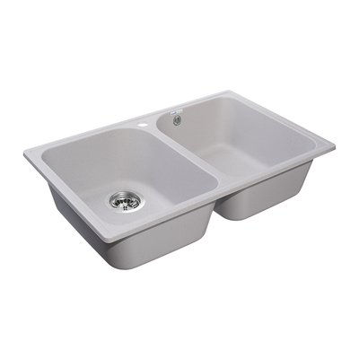 Мойка GRANFEST-QUARZ (ECO) - 15 2 чаши 740*480 мм (СЕРЫЙ)(без сифона)