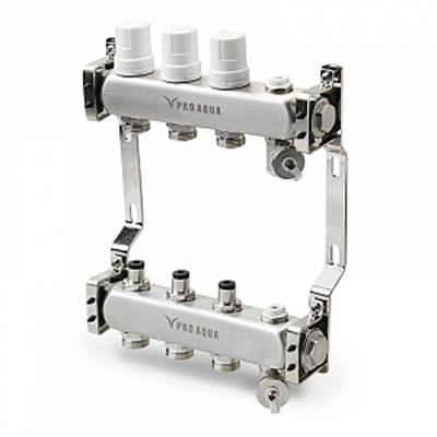 Коллекторный блок PRO AQUA с регулировочными клапанами 5 выходов, 330мм, 1 х 3/4 (R510 MB.05) Коллекторный блок PRO AQUA с регулировочными клапанами 5 выходов, 330мм, 1 х 3/4 (R510 MB.05)