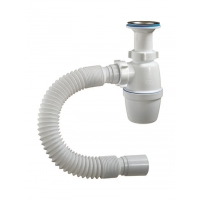 А-40028 Сифон бутылочный ОРИО 1 1/2" х 40 с литым выпуском, с гибкой трубой 40-40 А-40028 Сифон бутылочный ОРИО 1 1/2" х 40 с литым выпуском, с гибкой трубой 40-40