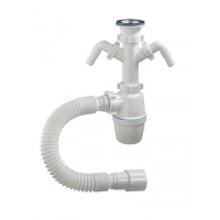 А-40069 Сифон бутылочный ОРИО 1 1/2" х 40 с двумя отводами и гибкой трубой 40-40/50 А-40069 Сифон бутылочный ОРИО 1 1/2" х 40 с двумя отводами и гибкой трубой 40-40/50