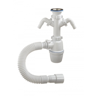 А-40069 Сифон бутылочный ОРИО 1 1/2" х 40 с двумя отводами и гибкой трубой 40-40/50