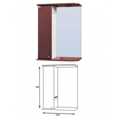 Зеркало-шкаф "Глория 60" левый (вишня) 625*705*180