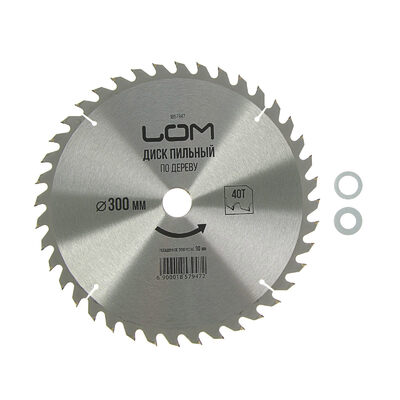Диск пильный по дереву ЛОМ, стандартный рез, 300 х 30 мм (кольца на 20, 16), 40 зубьев 1857947