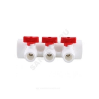 Коллектор с шаровым краном КРАСНЫЙ 32х20/3 PPR Rosturplast