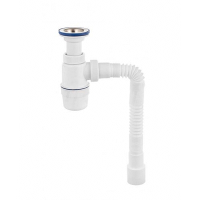 ВП 0617 Сифон "Элит" с лит вып, нерж.чашкой и гибкой трубой 900 мм (1 1/2 - 40/50)