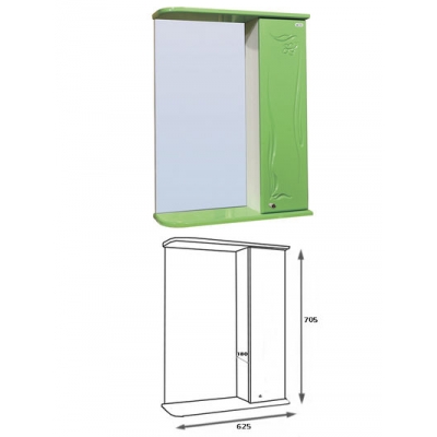 Зеркало-шкаф "Глория 60" правый (салатовый) 625*705*180 Зеркало-шкаф "Глория 60" правый (салатовый) 625*705*180