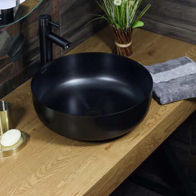 Мойка нерж накладная круглая ЧЁРНАЯ 400B Lake MELANA