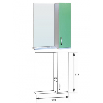 Зеркало-шкаф "Весна 60" правый (салатовый) 570*717*230 Зеркало-шкаф "Весна 60" правый (салатовый) 570*717*230