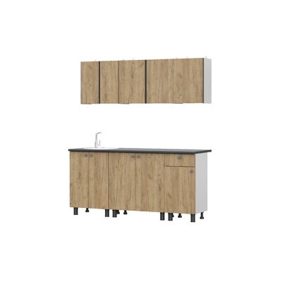 Кухня "КГ - 1(1800)" Корпус Белый Фасад Дуб золотой СТ Чёрный 1800х846/556х600/296 (8 мест)