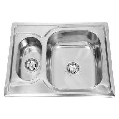 Мойка нерж врезная 630х500х180 т.0,8 бол. сиф. 1,5 чаши (+ сифон) правая Китай АКЦИЯ !!!!