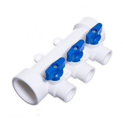 Коллектор с шаровым краном СИНИЙ 32х20/3 PPR Rosturplast