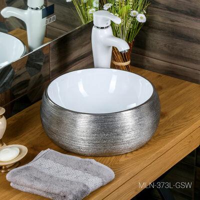 800-A373L-GSW Фигурный умывальник накладной круглый СЕРЕБРО 400х400х155 MELANA