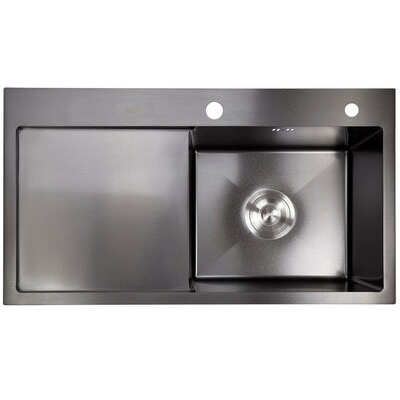 Мойка нерж врезная 780x480х230 т (3,0+1.2mm) черная НМ 7848 R правая black (+ сифон, колландер, дозатор мыла) AISI 304