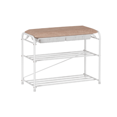 Подставка для обуви АЛЬФА 23 БЕЛЫЙ с сиденьем и ящиком (650х300х480) нагр. на полку 8 кг, на сиденье 120 кг ЗМИ (ПДОА23СЯ Б)