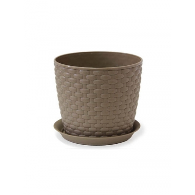 Кашпо РОТАНГ d=155мм 2л.с поддоном Бежевый ротанг 15.5х13.6 ("М-пластика") (М 3081)