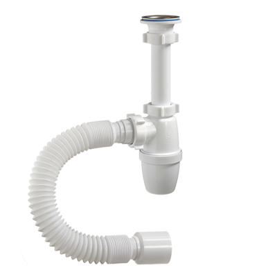 А-325921 Сифон бутылочный ОРИО малый 1 1/4" х 40 с удленн. патрубком и гибкой трубой 40-50