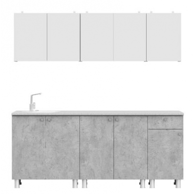 Кухня "КГ - 1(2000)" Корпус Белый Фасад Белый/Цемент светлый СТ Антарес 2000х846/556х600/296 (8 мест)