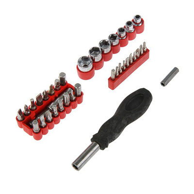 Отвертка с набором бит и головок ЛОМ, пластиковая рукоятка, 36 предметов 2276011