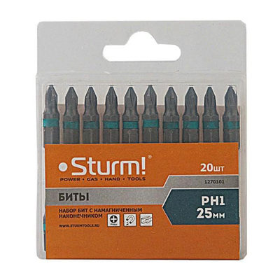 1270101 Биты PH1х25мм, сталь S2, С МАГНИТН. НАКОНЕЧНИКОМ,20 шт. в пластик.кейсе Sturm! 1270101 Биты PH1х25мм, сталь S2, С МАГНИТН. НАКОНЕЧНИКОМ,20 шт. в пластик.кейсе Sturm!