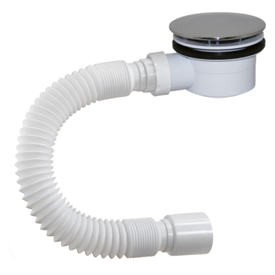 DX-902 Сифон для душ. поддона ОРИО 1 1/2х90, высота h=64мм,пластик/хром с гибк.трубой 40-50