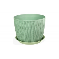 Кашпо ВЯЗАНИЕ D135мм с поддоном Фисташковый ("М-пластика") (М 3119)