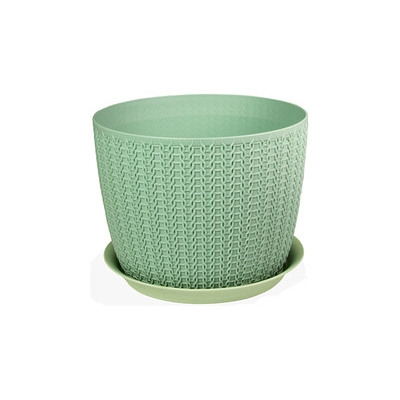 Кашпо ВЯЗАНИЕ D135мм с поддоном Фисташковый ("М-пластика") (М 3119)