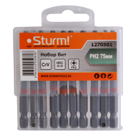 1270501 Биты PH2x75мм, сталь CrV, С МАГНИТН. НАКОНЕЧНИКОМ,10 шт. в пластик.кейсе Sturm!
