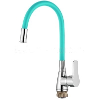 4699-11 Смеситель Кухня LEDEME с силиконовым изливом (на гайке) шар d40 (бирюзовый/хром)