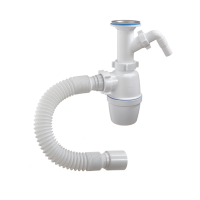 А-420521 Сифон бутылочный ОРИО 1 1/2" - 40, литой выпуск, с одним отводом и гибкой трубой 40х50