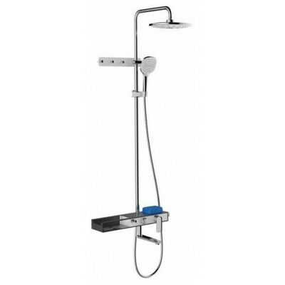 G2468 Душевая система GAPPO с полочкой, с настенными крючками, с верхним душем, смесителем (черный/бел/хром)