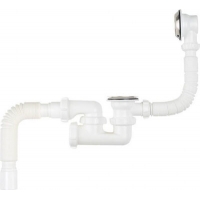 V250-30-MR Сифон для ванны регулируемый с выпуском и переливом с мет.реш. Aquant с гибкой трубой 40х50 (длина болта 60 мм)