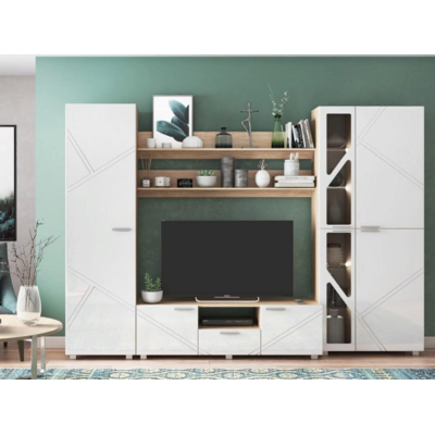 Гостиная Манхетен ( 2940 х 2061 х 509 мм , дуб сонома светл./белый глянец, (10 мест) НФ-721