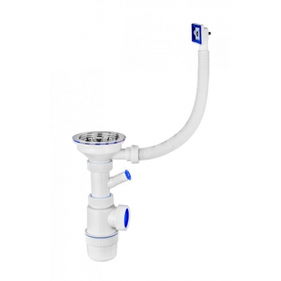 ВП 6176 Сифон "Элит" с нерж.чашкой, переливом и отводом для СМ (3 1/2 - 40)