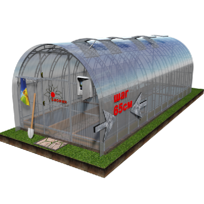Теплица из поликарбоната Земледелец Усиленная 3х8м (шаг дуг 0,65м)