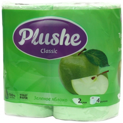 Бумага туалетная PLUSHE CLASSIC двухслойная зеленое яблоко 4 шт.(12)