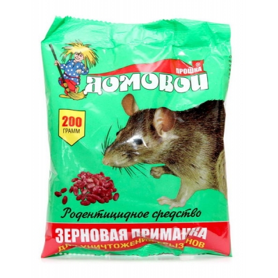 Средство от грызунов "ДОМОВОЙ ПРОШКА" для уничтожения крыс и мышей зерновая приманка пакет 200 гр.(30)