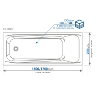 Ванна акриловая 1,5*0,7 "Light" (каркас+экран) (Метакам)