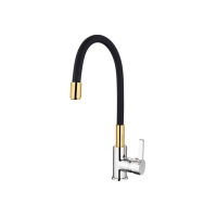 Смеситель для кухни 35к 4898-10L Ledeme силиконовый излив Черный+золото+хром, латунь Смеситель для кухни 35к 4898-10L Ledeme силиконовый излив Черный+золото+хром, латунь