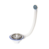 Перелив д/мойки 3 1/2" (112 мм) с нерж. сеткой круглый E156P (винт, шток, ручка-пластик) UNICORN