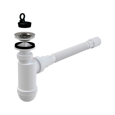 Сифон для умывальника 1 1/2*40 A41 с пробкой, с трубой 40*40 ALCAPLAST