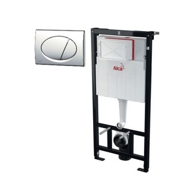 Комплект системы инсталляции ALCAPLAST для подвесного унитаза A101/1120с кн. M71(кнопка хром-глянец)