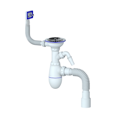 Сифон 3 1/2*40 B435V с прямоуг. перел, с носиком, с гофрой 40*40*50 UNICORN(винт,шток,руч -латунь)