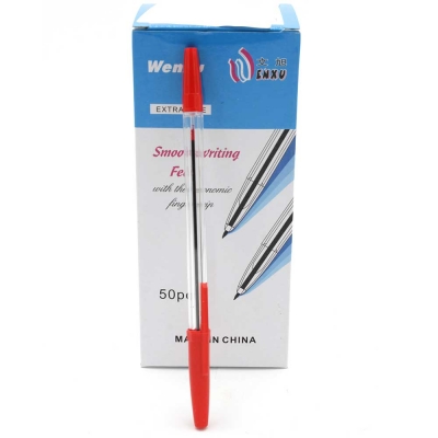 Ручка шариковая прозрачный корпус. цвет чернил красный. толщина 1мм (Цена за 50шт) NK-41