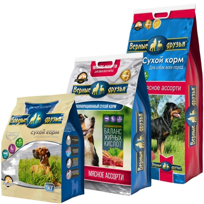 Верные друзья Корм сухой для взрослых собак всех пород 15кг Мясное ассорти