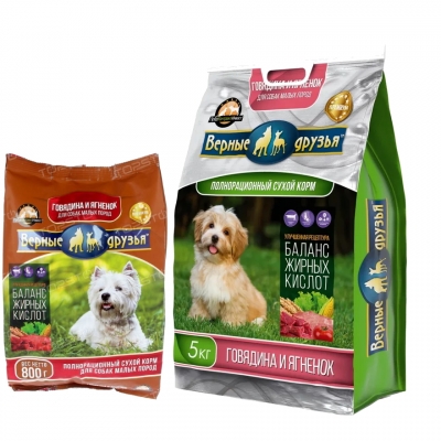 Верные друзья Корм сухой для собак малых пород 5кг Говядина и ягненок