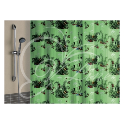 Штора для ванной полиэтилен 180*180 зеленый фон с кольцами Штора для ванной полиэтилен 180*180 зеленый фон с кольцами