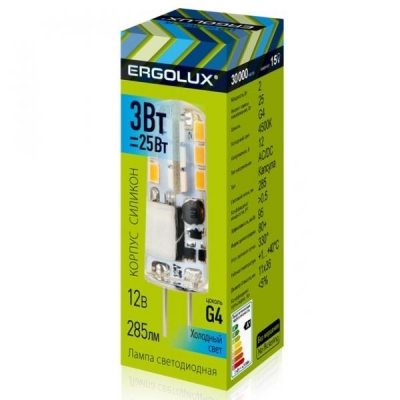 Лампа LED Ergolux JC-3W-G4-4K(3Вт G4 4500K 12В)