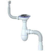 Сифон 3 1/2х40 В426 с круглым переливом с гофрой 40х40х50 винт,шток,ручка-латунь